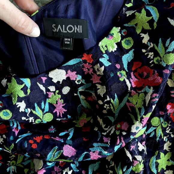 SALONI Florence Playsuit Size 6 Navy Blue Floral Embroidered Silk Long Sleeve - Picture 16 of 16